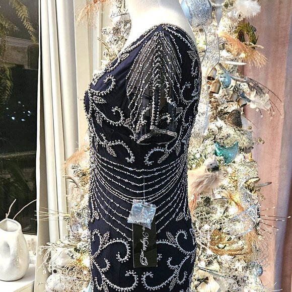 NWT Pisarro Nights Beaded Column Gown, 2 - Picture 8 of 14